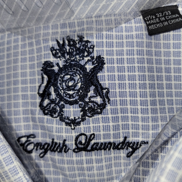English Laundry NWT 100% COTTON Blue & White Long Sleeve Button-Up Dress Shirt - Picture 7 of 8